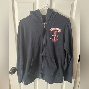 Hurley hoodie size S navy logo across front zip up Eagle/Anchor.